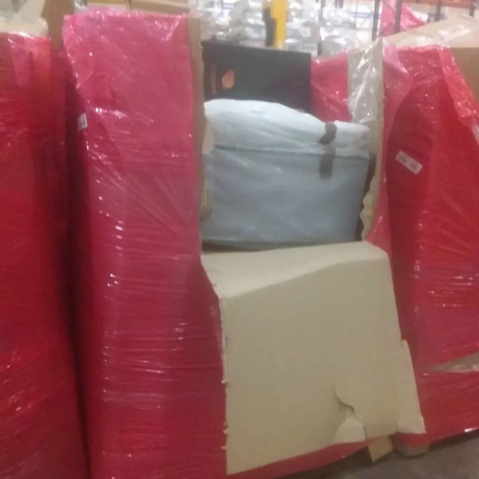 PALLET OF ASSORTED HOUSEHOLD PRODUCTS AND ITEMS, INCLUDING; LED CEILING LIGHT, RUG, BOXED FURNITURE ETC