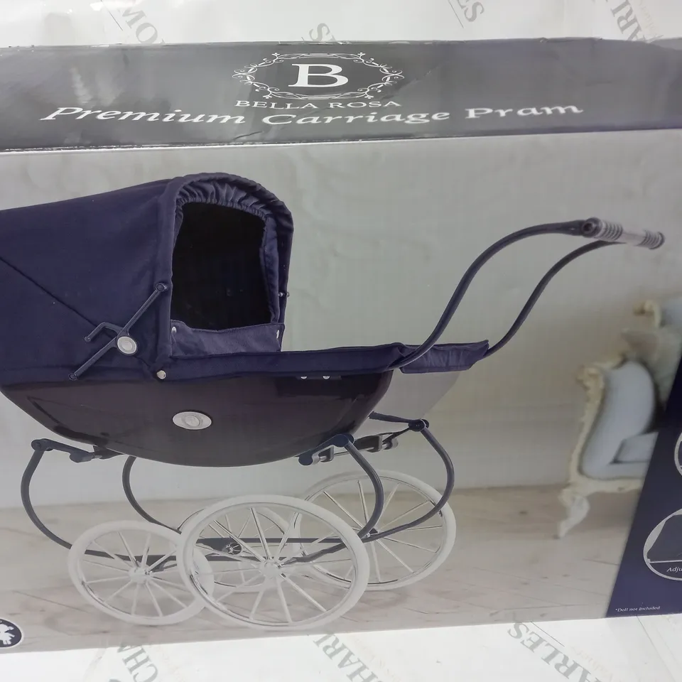 BELLA ROSA PREMIUM NAVY CARRIAGE DOLL PRAM  RRP £129.99