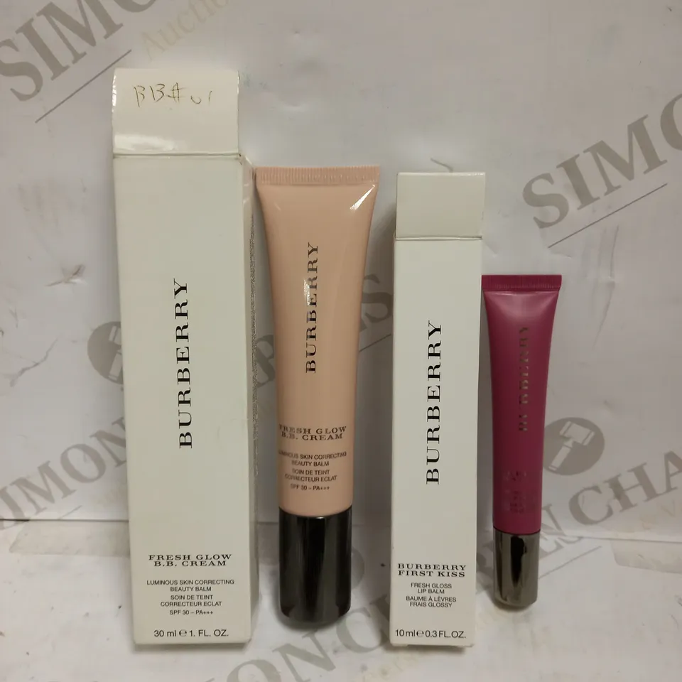 LOT OF 2 BURBERRY MAKEUP PRODUCTS TO INCLUDE LUMINOUS BEAUTY BALM CREAM 30ML & FRESH GLOSS LIP BALM 10ML