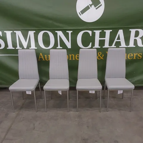 SET OF 4 LEON LIGHT GREY LEATHER DINING CHAIRS WITH CHROME LEGS 