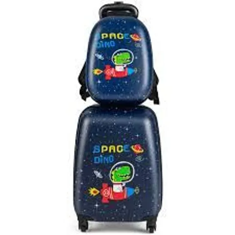 BOXED 2 PIECES KIDS LUGGAGE SET WITH WHEELS AND HEIGHT ADJUSTABLE HANDLE - DARK BLUE