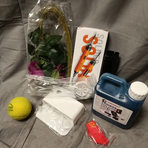 APPROXIMATELY 12 ASSORTED HOUSEHOLD ITEMS TO INCLUDE SOLDERING IRON, CARPET DYE, FAUX FOLIAGE, ETC