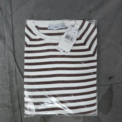 BAGGED MANGO STRIPED LONG-SLEEVED T-SHIRT IN CHOCOLATE/WHITE SIZE XS