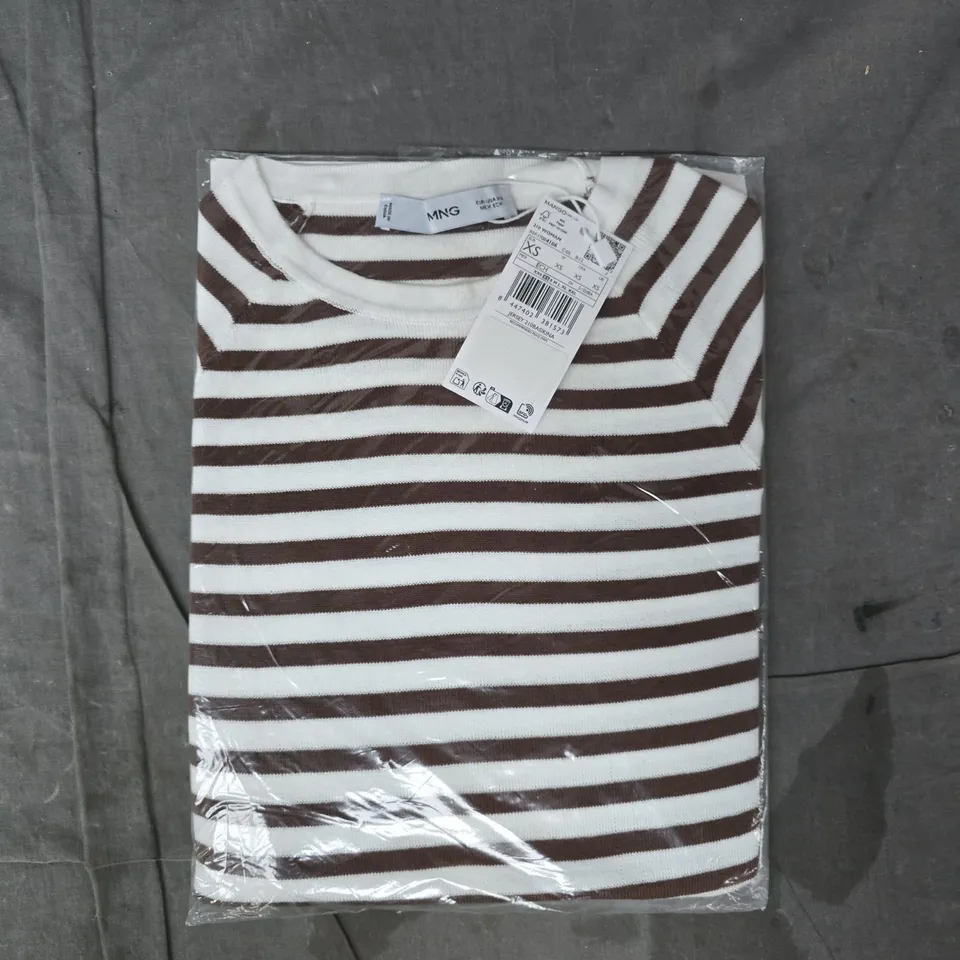 BAGGED MANGO STRIPED LONG-SLEEVED T-SHIRT IN CHOCOLATE/WHITE SIZE XS
