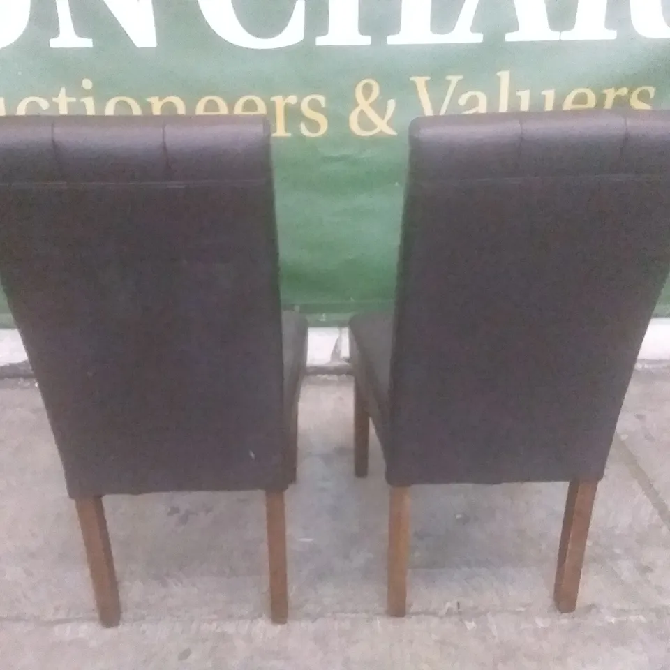 SET OF 2 NEW CARRICK BROWN LEATHER DINING CHAIRS (DARK OAK LEG)