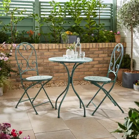 BOXED AMALFI MOSAIC EFFECT BISTRO SET - JADE MIST (2 BOXES)