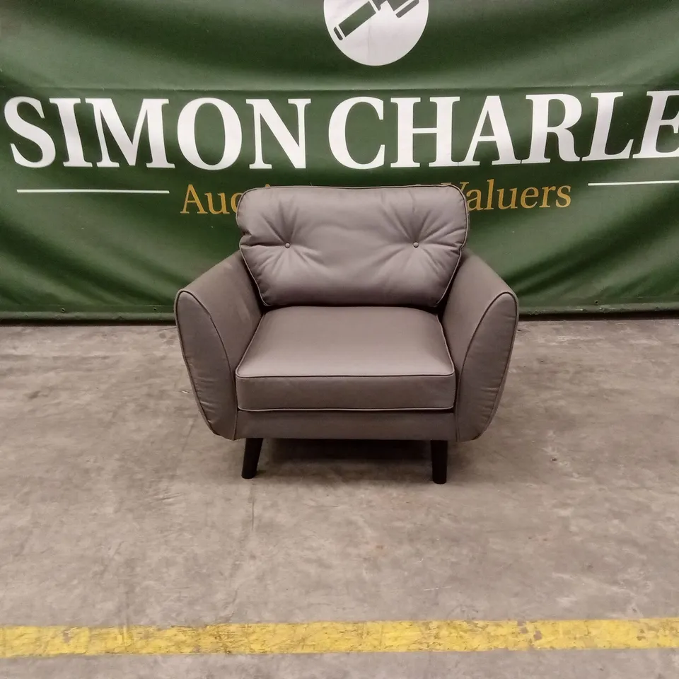 PAULO FAUX LEATHER STANDARD BACK ARMCHAIR - GREY RRP £449