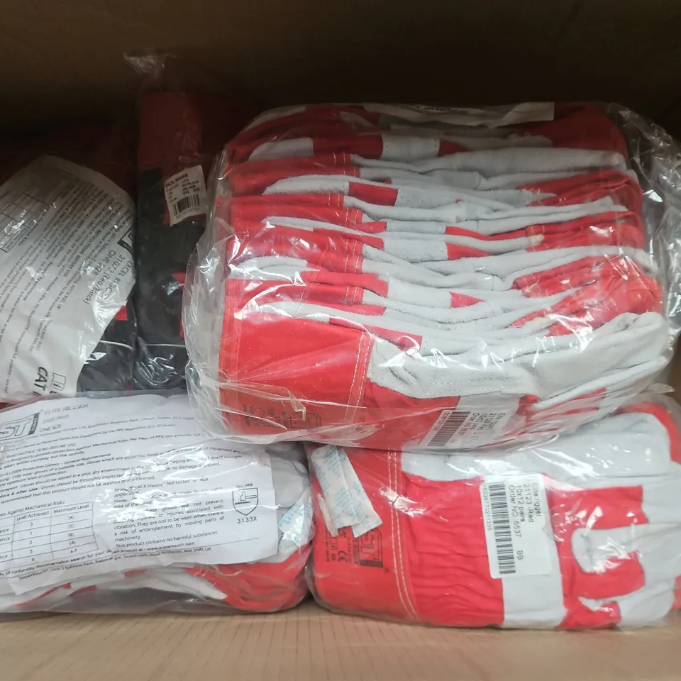 APPROXIMATELY 100 PAIRS OF ST PLUS ELITE RIGGER GLOVES IN WHITE/RED & BLACK/RED