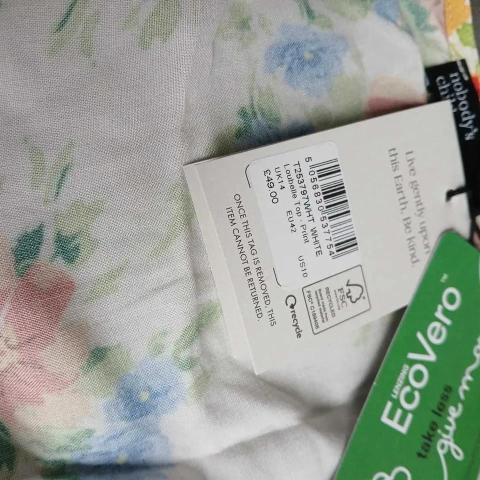WOMEN'S FLORAL PRINT BLOUSE TOP – ECOVERO VISCOSE, SHORT SLEEVES, PEPLUM HEM SIZE UK 14