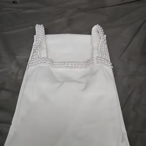 ODDMUSE THE ULTIMATE MUSE PEARL TRIM MIDI DRESS BRIDAL COLLECTION WHITE SIZE L