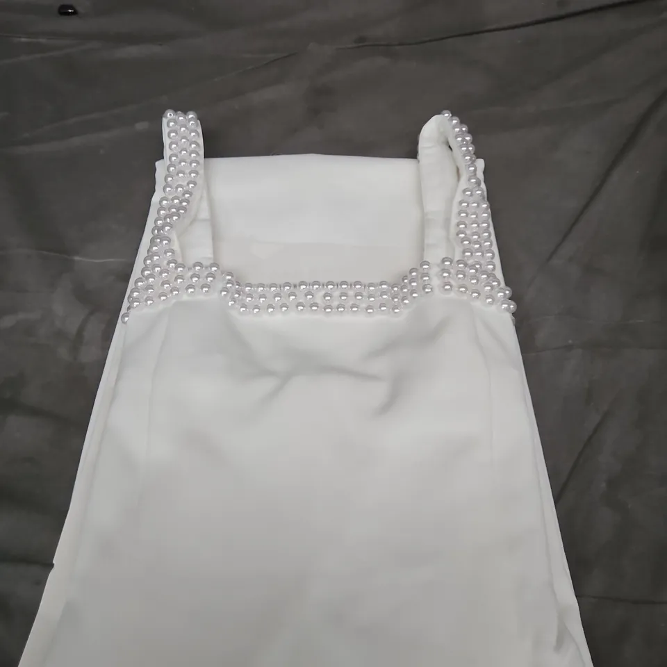 ODDMUSE THE ULTIMATE MUSE PEARL TRIM MIDI DRESS BRIDAL COLLECTION WHITE SIZE L