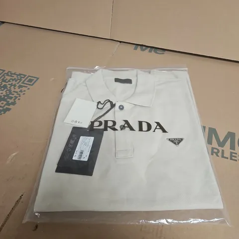 PRADA PIQUE POLO SHIRT - BEIGE, SIZE XL