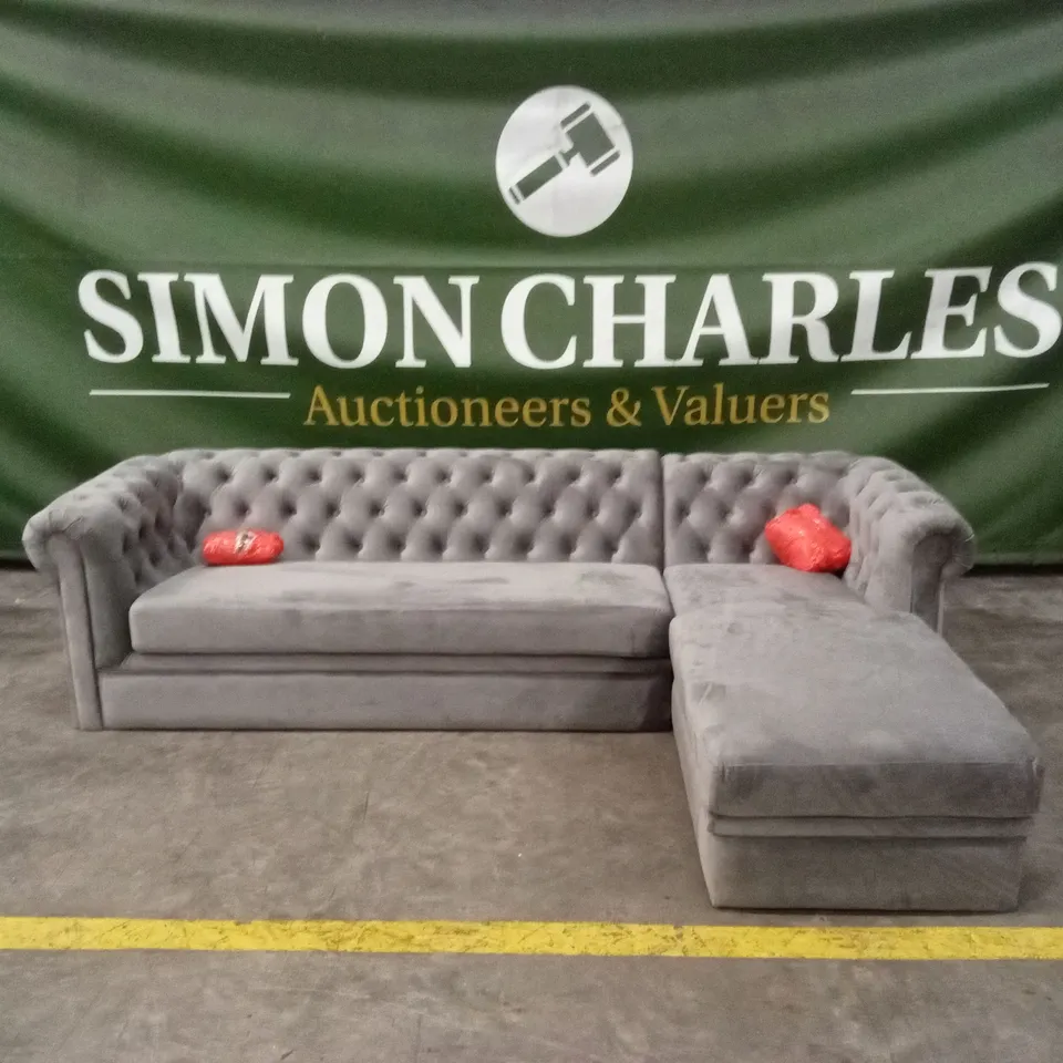 CHESTER RIGHT HAND FABRIC CORNER CHAISE SOFA - GREY RRP £1399