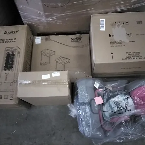 PALLET OF ASSORTED ITEMS INCLUDING ICY AIR PORTABLE AIR COOLER, NRS HEALTHCARE, SPORT SUPER POWER BASKET BALL NET, ADJUSTABLE TENSION ROD, TOMMEE TIPPEE ADVANCED ELECTRIC STERILISER, LIVIVO SHOULDER B