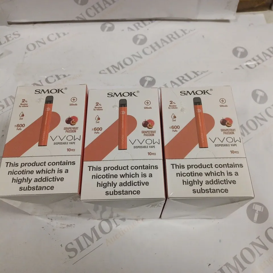 BOX OF 30 SMOK 2% VVOW GRAPEFRUIT PASSION DISPOSABLE VAPES