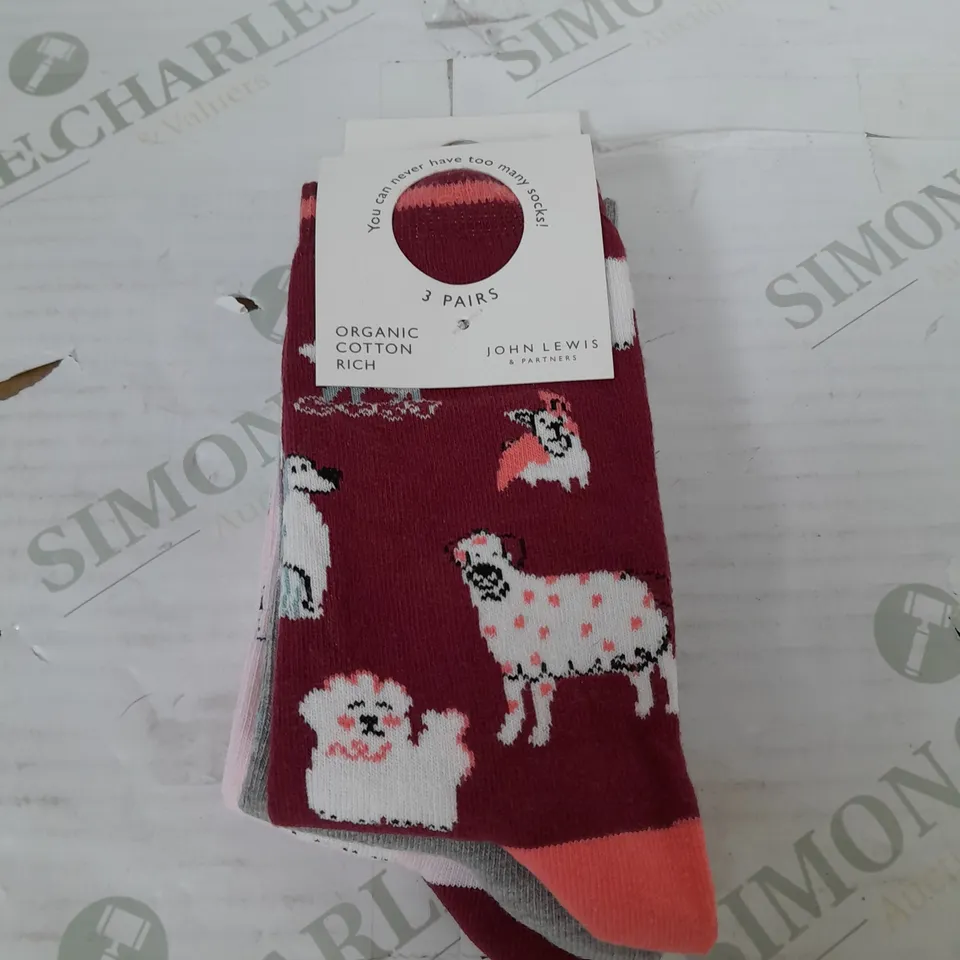 JOHN LEWIS 3 PAIRS ORGANIC COTTON RICH SOCKS 4-8