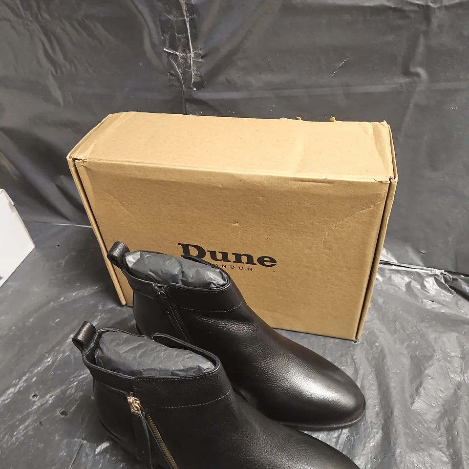DUNE LONDON BLACK LEATHER ANKLE BOOTS WITH SIDE ZIP – UK 7 (EU 40)