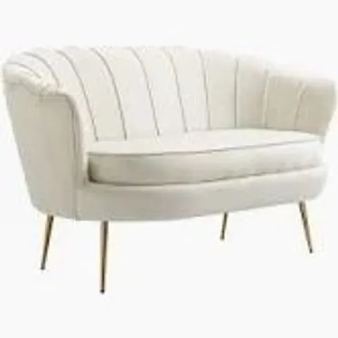 BOXED HOMCOM 2 SEATER SOFA, MODERN VELVET LOVESEAT SOFA, FABRIC SMALL COUCH WITH PETAL BACKREST AND GOLD STEEL LEGS FOR LIVING ROOM, BEDROOM, CREAM