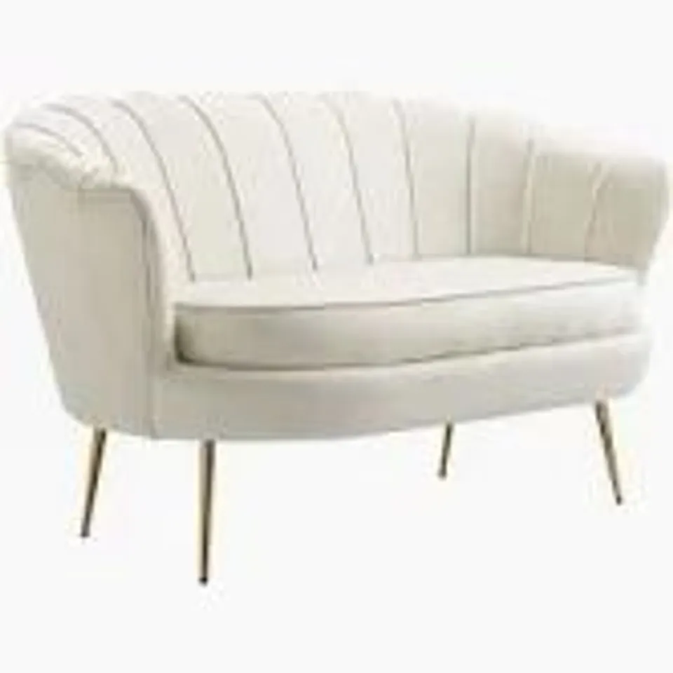 BOXED HOMCOM 2 SEATER SOFA, MODERN VELVET LOVESEAT SOFA, FABRIC SMALL COUCH WITH PETAL BACKREST AND GOLD STEEL LEGS FOR LIVING ROOM, BEDROOM, CREAM