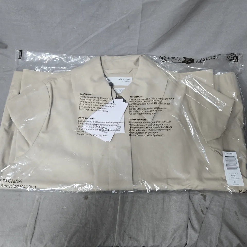 BAGGED SELECTED FEMME SCARF JACKET – BEIGE, UK 6 (EU 34)