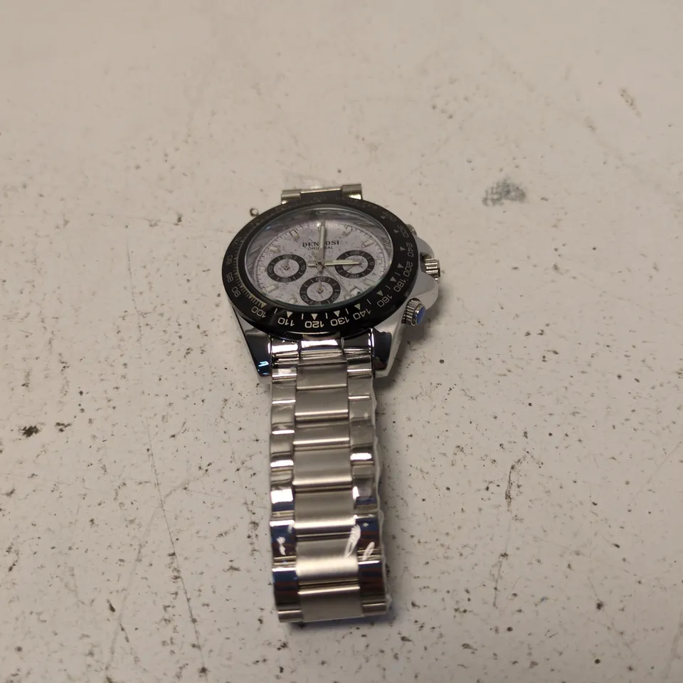 DENVOSI ORIGINAL CHRONOGRAPH STAINLESS STEEL WATCH – SILVER DIAL, BLACK TACHYMETER BEZEL