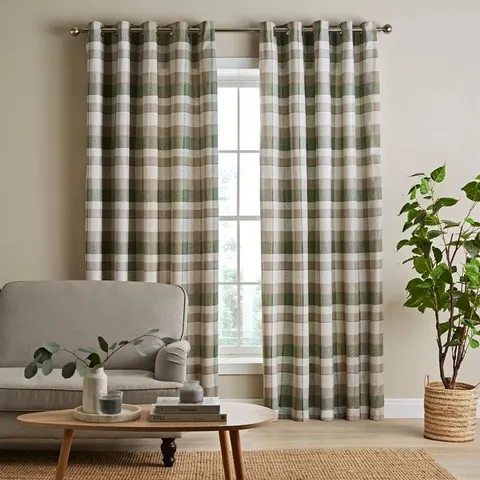BRUSHED COTTON THERMAL CHECK LINED CURTAINS 66" × 90"