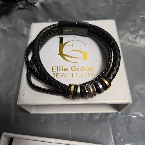 ELLIE GRACE JEWELLERY BLACK LEATHER BRACELET WITH BEAD ACCENTS