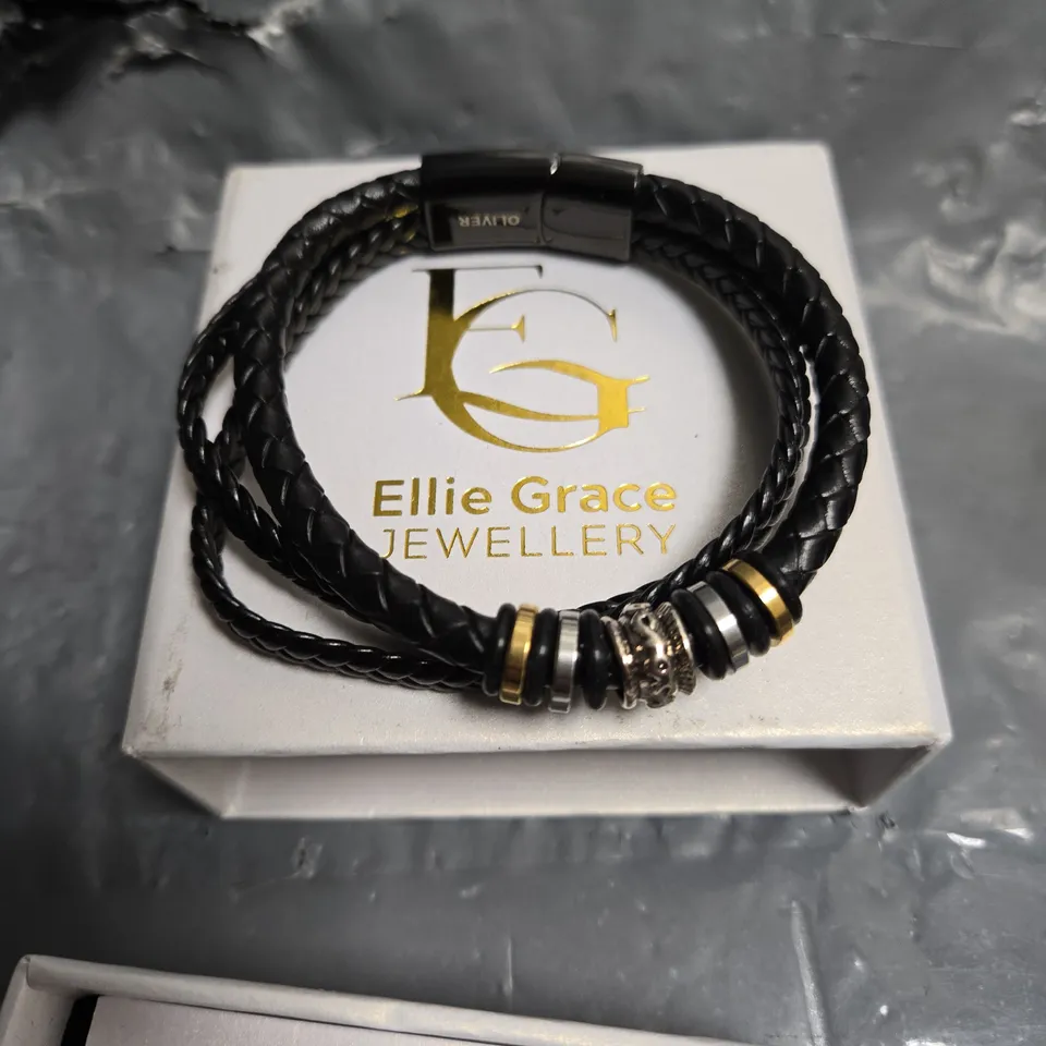 ELLIE GRACE JEWELLERY BLACK LEATHER BRACELET WITH BEAD ACCENTS