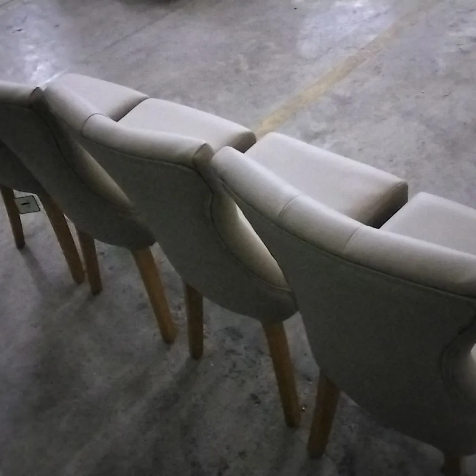 SET OF 4 MINK LEATHER BUTTONBACK DINING CHAIRS WITH WOODEN LEGS