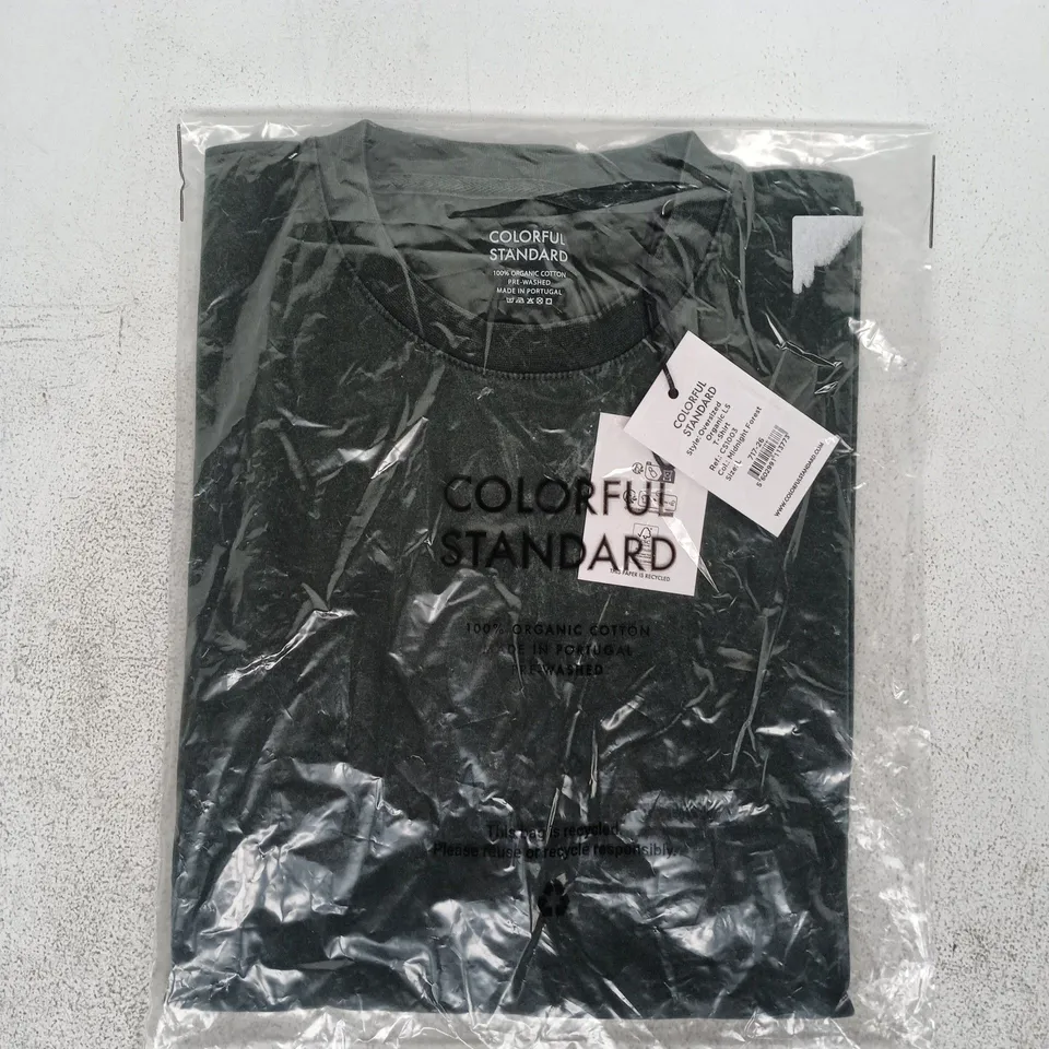 BAGGED COLORFUL STANDARD OVERSIZED ORGANIC LONG SLEEVE T-SHIRT IN MIDNIGHT FOREST SIZE LARGE