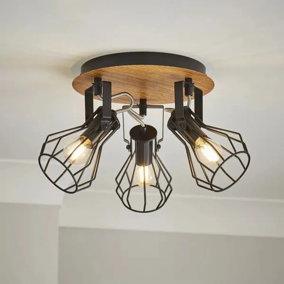 BOXED FULTON INDUSTRIAL 3 LIGHT SEMI FLUSH SPOTLIGHT