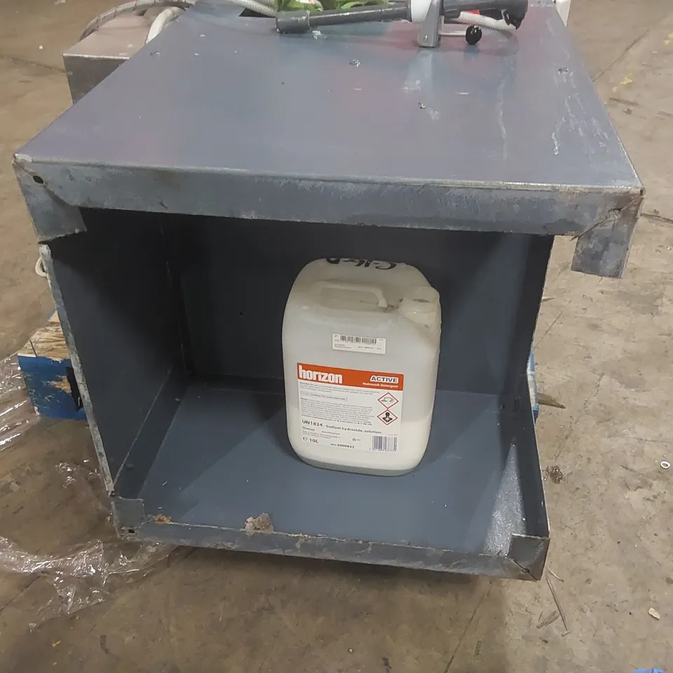 MIELE MOPSTAR 60 PROFESSIONAL WASHING MACHINE WITH SHELF STAND AND ASSORTED CLEANING PRODUCTS