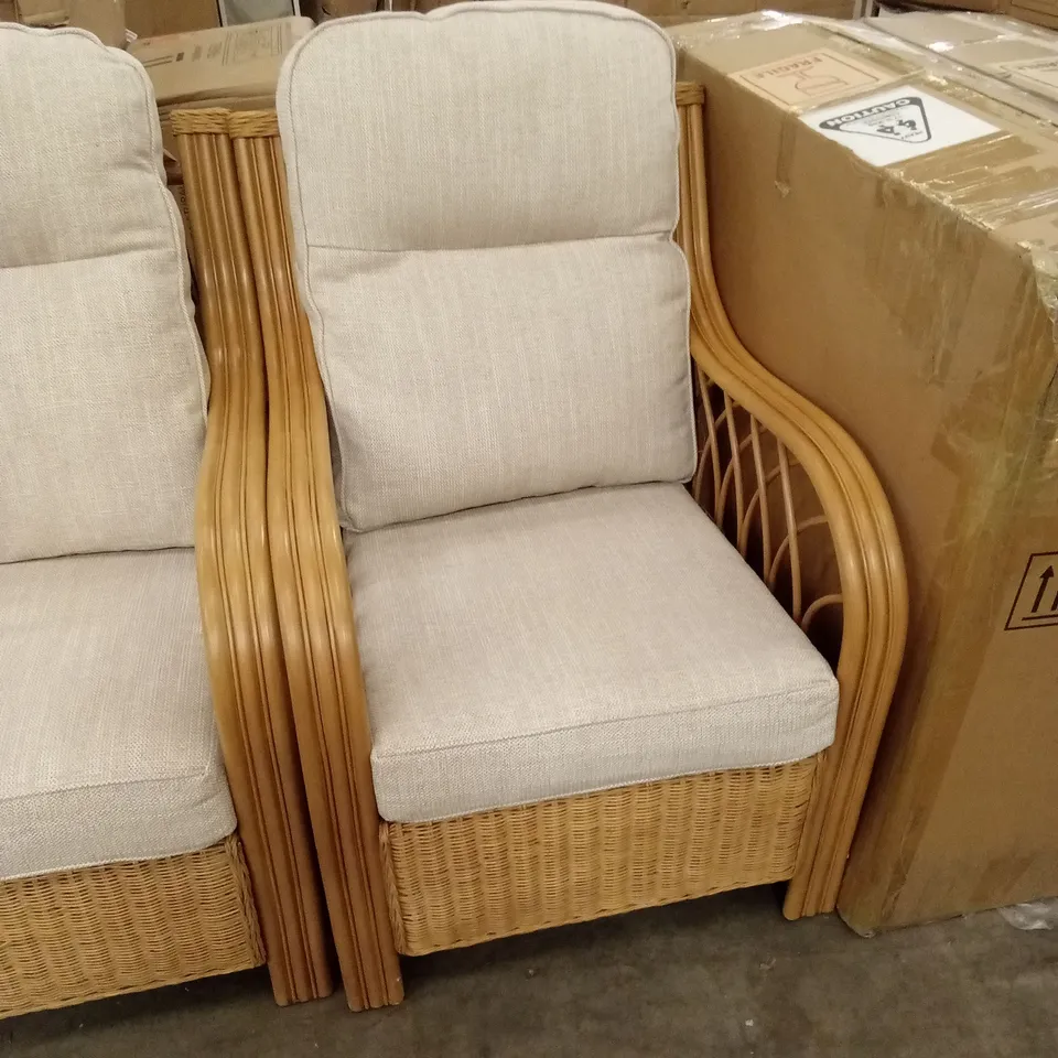 DESIGNER RATTAN SOFA SET // 2 SEATER SOFA AND 2 x ARMCHAIRS