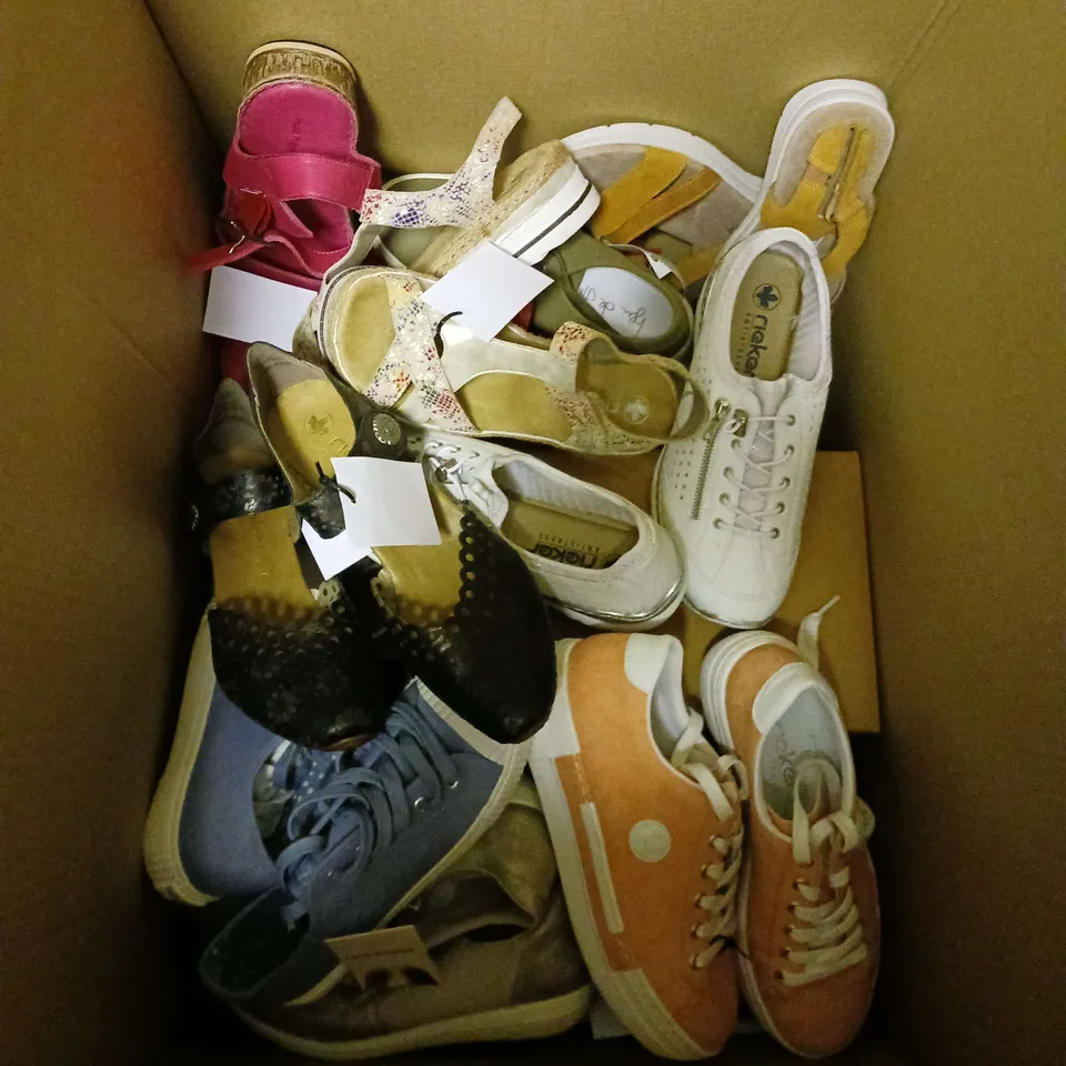 APPROXIMATELY 16 PAIRS OF LADIES SHOES TO INCLUDE RIEKER AND SKECHERS. VARIOUS SIZES AND STYLES