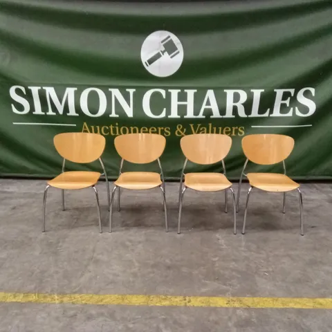 SET OF 4 STACKABLE WOOD DINING CHAIRS WITH METAL LEGS