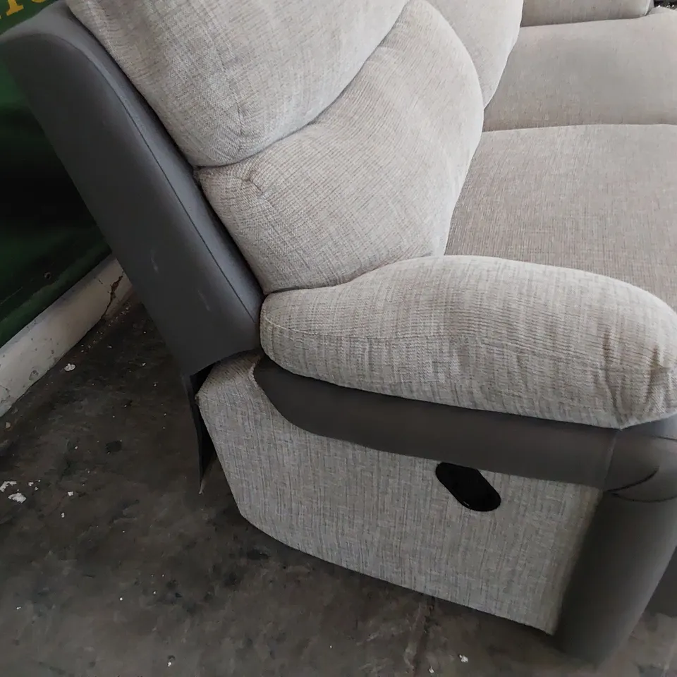 DESIGNER MANUAL RECLINING THREE SEATER SOFA GREY LEATHER/FABRIC 