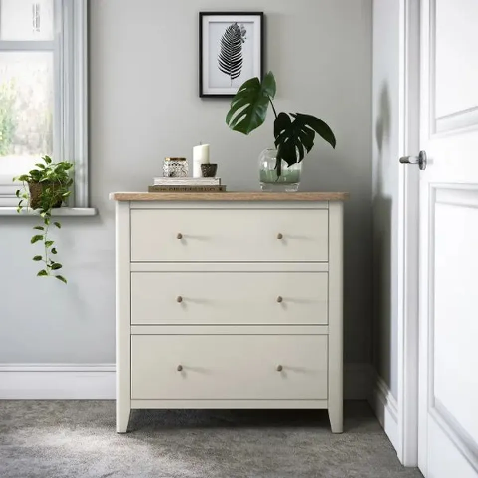 BOXED BROMLEY 3 DRAWER CHEST IN IVORY ( 1 BOX )