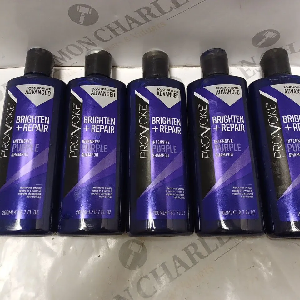 BOX OF 5 X 200ML BOTTLES OF PROVOKE BRIGHTEN + REPAIR INTENSIVE PURPLE SHAMPOO