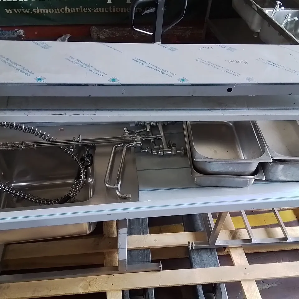 PALLET CONTAINING COMMERCIAL KITCHEN EQUIPMENT TO INCLUDE WASH BASIN COUNTER TOP, SPRAY TAP EXTENSIONS ETC.