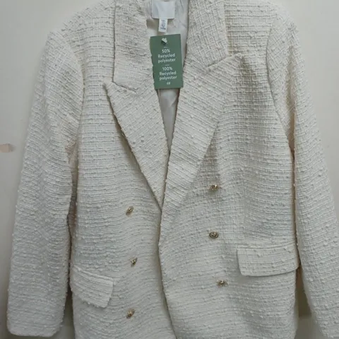 H&M TEXTURED KNIT CREAM BLAZER - EUR L