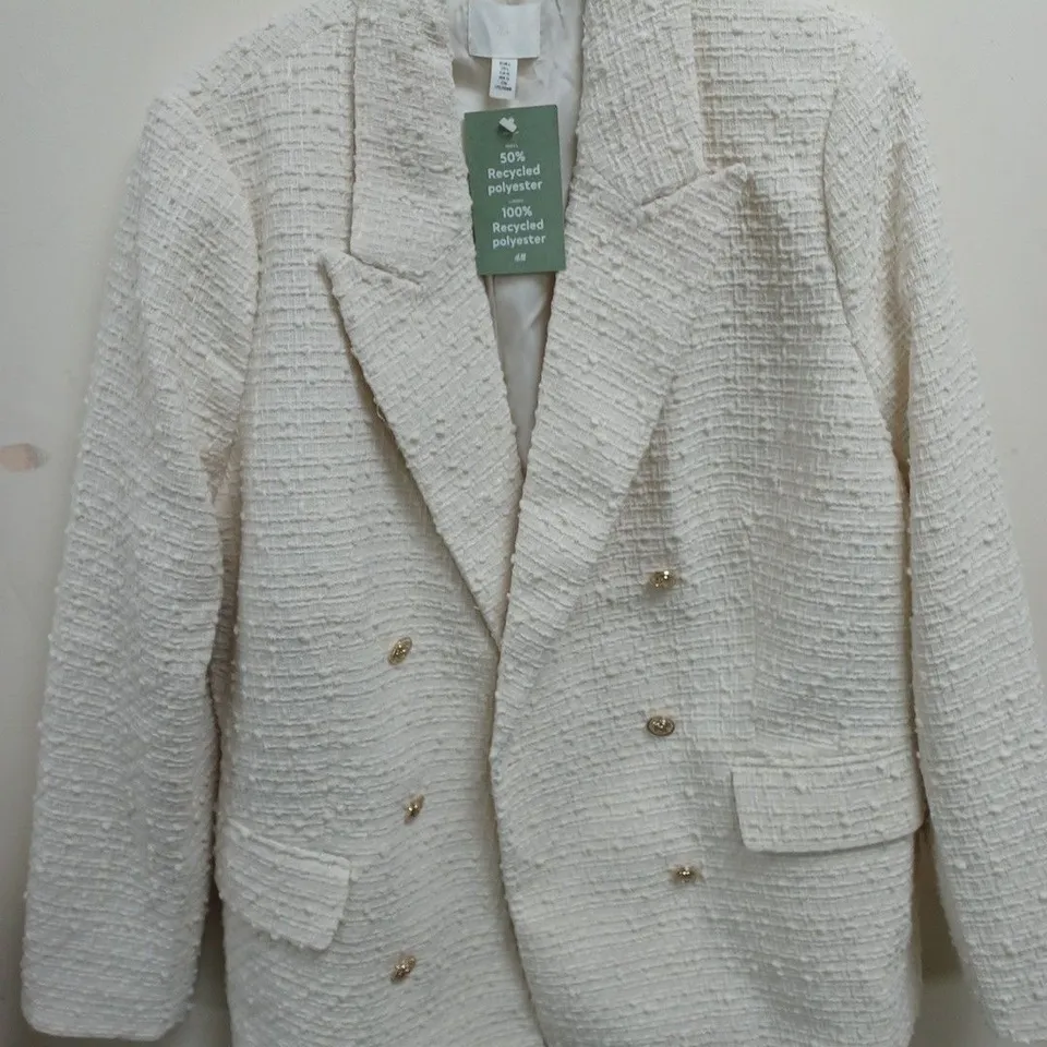 H&M TEXTURED KNIT CREAM BLAZER - EUR L
