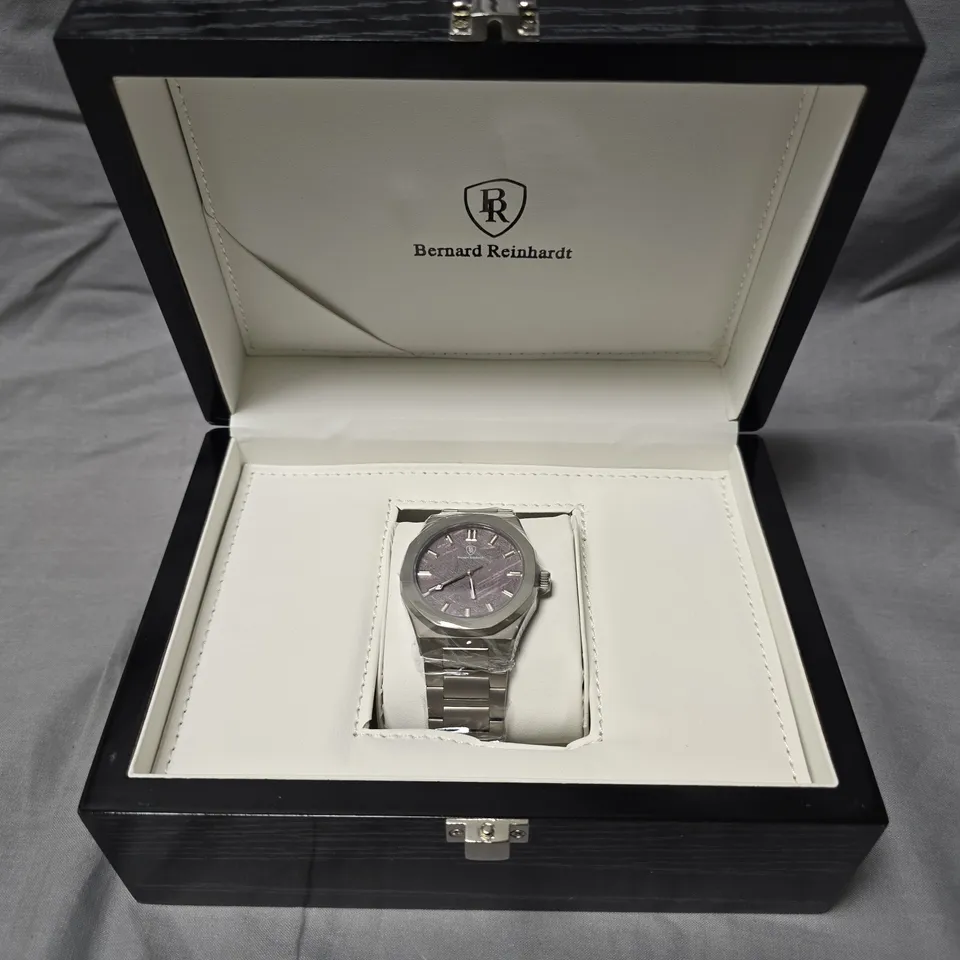 MENS BERNAND REINHARDT WATCH GRAPHITE METEORITE DIAL STAINLESS STEEL