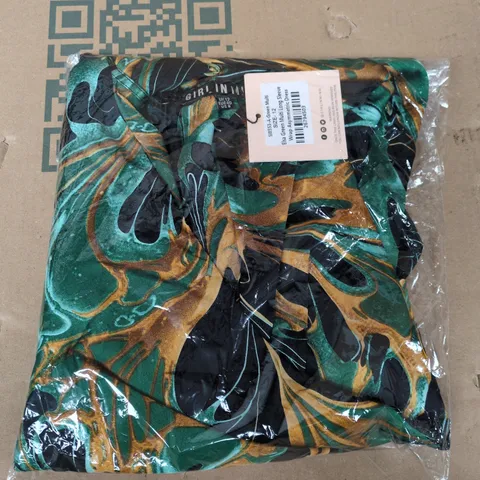 BAGGED GIRL IN MIND ELSA GREEN MULTI LONGSLEEVE WRAP ASYMMETRIC DRESS - SIZE 12