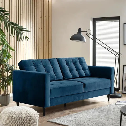 BOXED JOLENE 3 SEATER NAVY BLUE VELVET SOFA