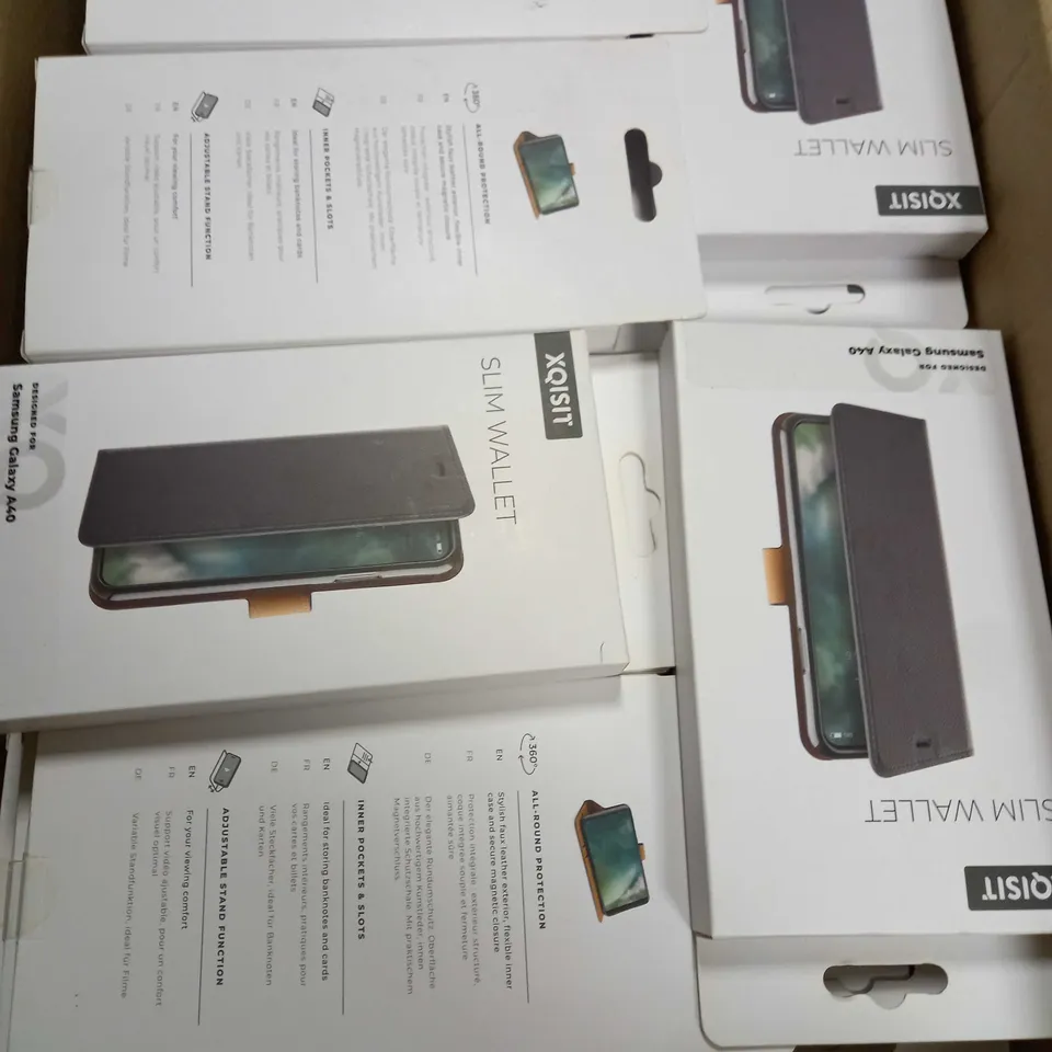 BOX OF APPROXIMATELY 60 BRAND NEW ASSORTED SAMSUNG GALAXY A40 SLIM WALLET CASE