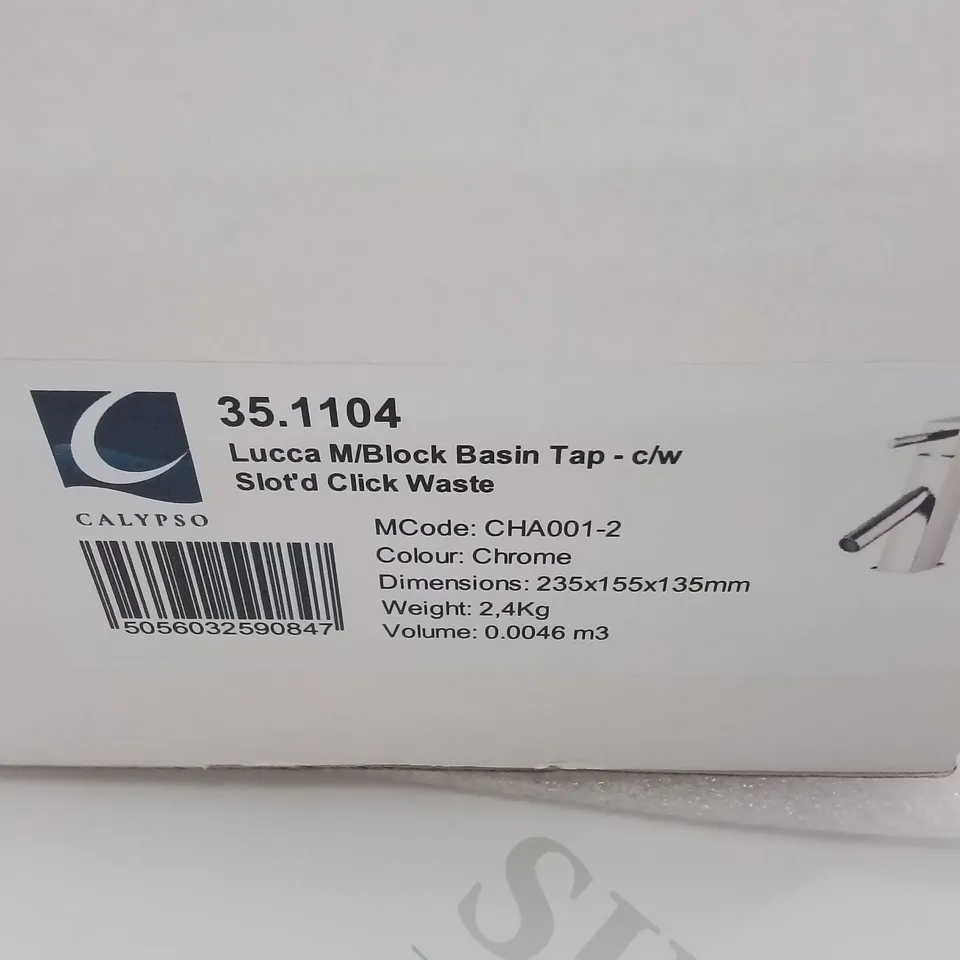 BOXED CALYPSO LUCCA M/BLOCK BASIN TAP WITH CLICK WASTE IN CHROME - 235X155X135MM
