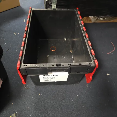 FIVE PLASTIC SALVAGE TUB WITH RED LATCHES 