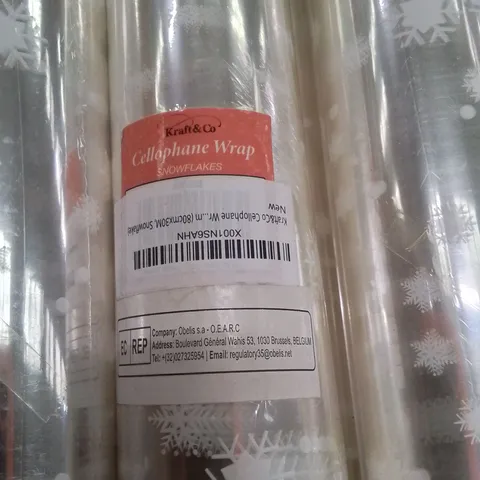BOX CONTAINING LARGE AMOUNT OF CELLOPHANE WRAP -SNOWFLAKE DESIGN-