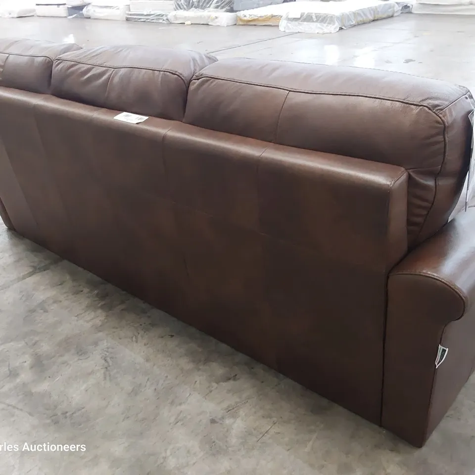 QUALITY ITALIAN DESIGNER MARENE THREE SEATER SOFA CHESTNUT LEATHER 