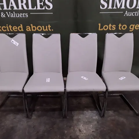 SET OF 4 LIGHT GREY LEATHER DINING CHAIRS